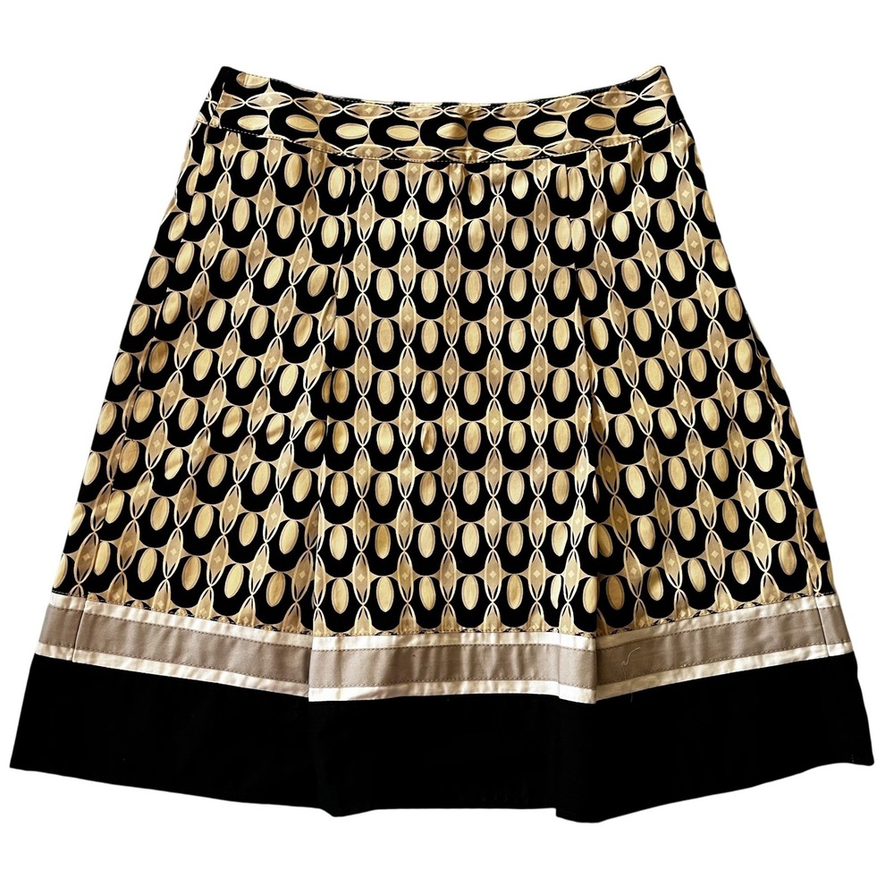 Ann Taylor Skirt Size 2 Black Beige Mod Retro Print Career‎ Casual Cotton